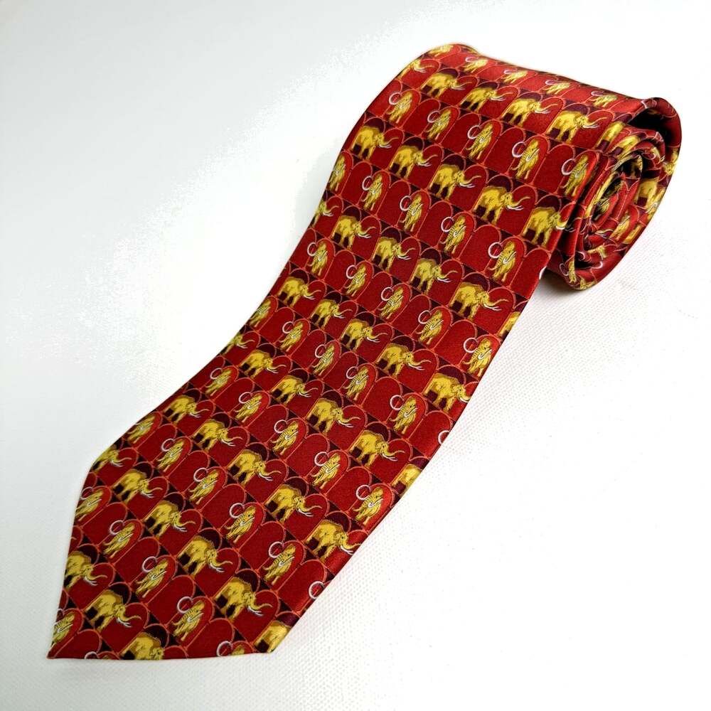 ILS 100% Silk Elephant Tie Crimson Red Gold Alabama Roll Tide Novelty Mens Tie - Picture 1 of 8